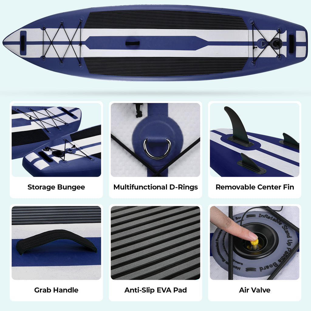 11ft Inflatable Stand Up Paddle Board with Aluminum Paddle, Leash, Backpack O2351