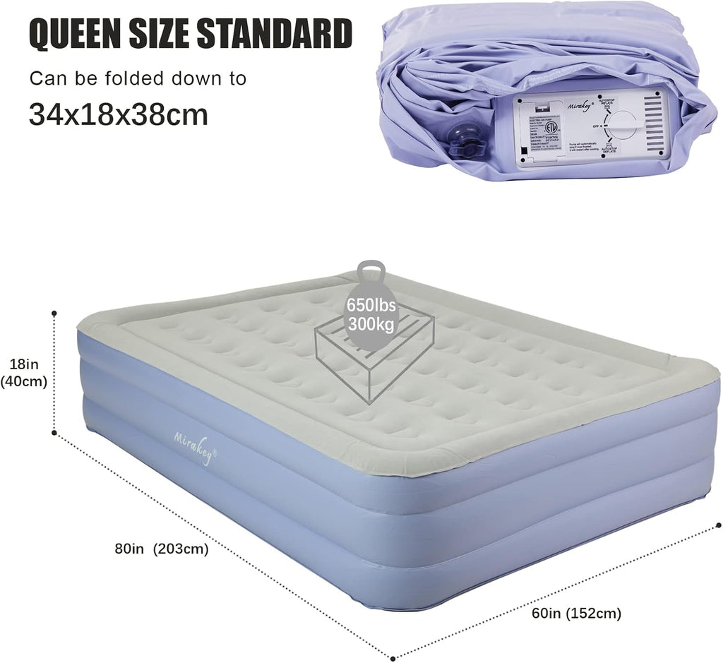 Twin Air Mattress with Built in Pump, Light Blue White, Pack of 2 G430
