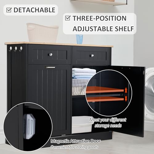 Black Tilt Out Trash Cabinet with Adjustable Shelf and Hideaway Drawers Y89024