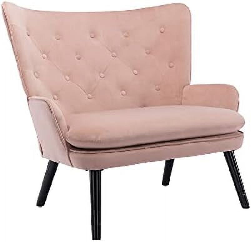 Pink Velvet Tufted Wingback Accent Chair with Solid Wood Legs A971