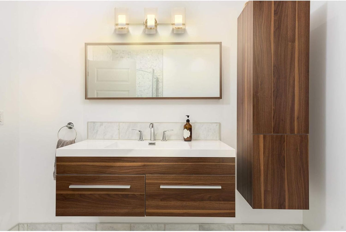 22 Inch 3 Lamp LED Glass Bathroom Vanity Light, 23W, 3000K, Brushed Nickel Finish S1366