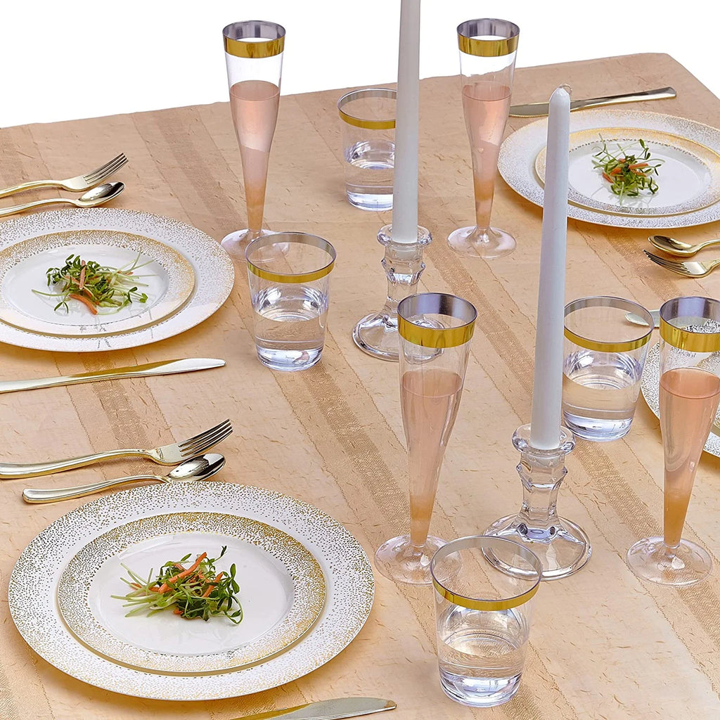 40 PC Disposable Dinnerware Set, 120 Servings, Ivory/Gold O1686