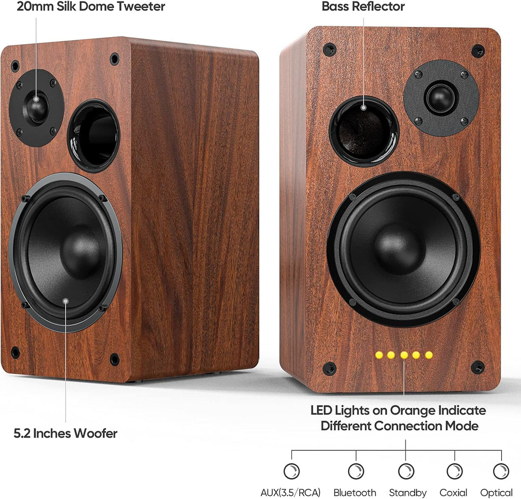 Bluetooth Bookshelf Speaker, Powered 2.0 Stereo 36W X 2 Active Studio Monitors V5399