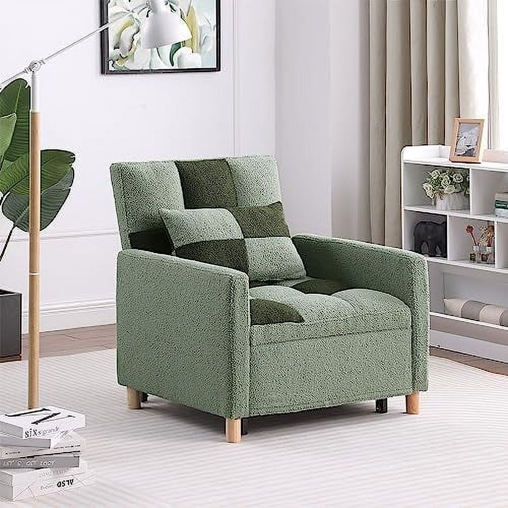 Grey Velvet Convertible Chair Bed Sleeper Chair with Pillow S896148