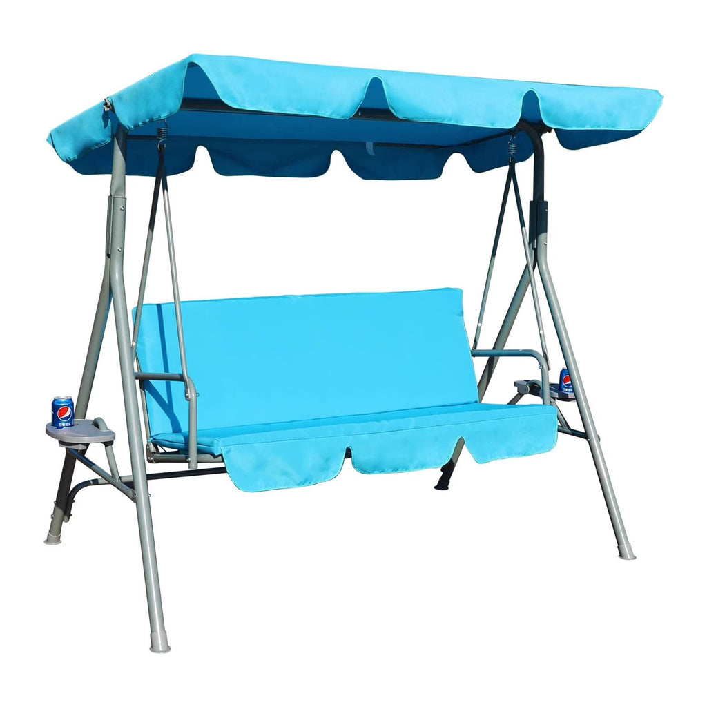 Blue 3 Person Glider Swing Hammock Chair with Utility Tray & Canopy B86381