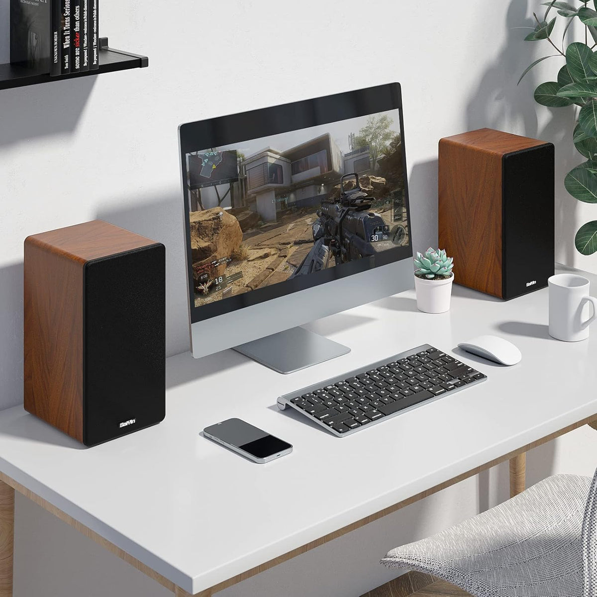Bluetooth Bookshelf Speaker, Powered 2.0 Stereo 36W X 2 Active Studio Monitors V5399