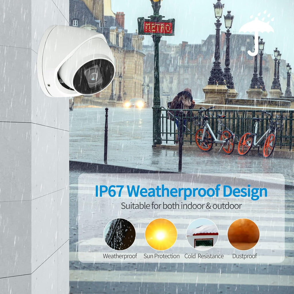4MP PoE Dome Camera with 2.8mm Lens, 98ft Night Vision, IP67 Y315