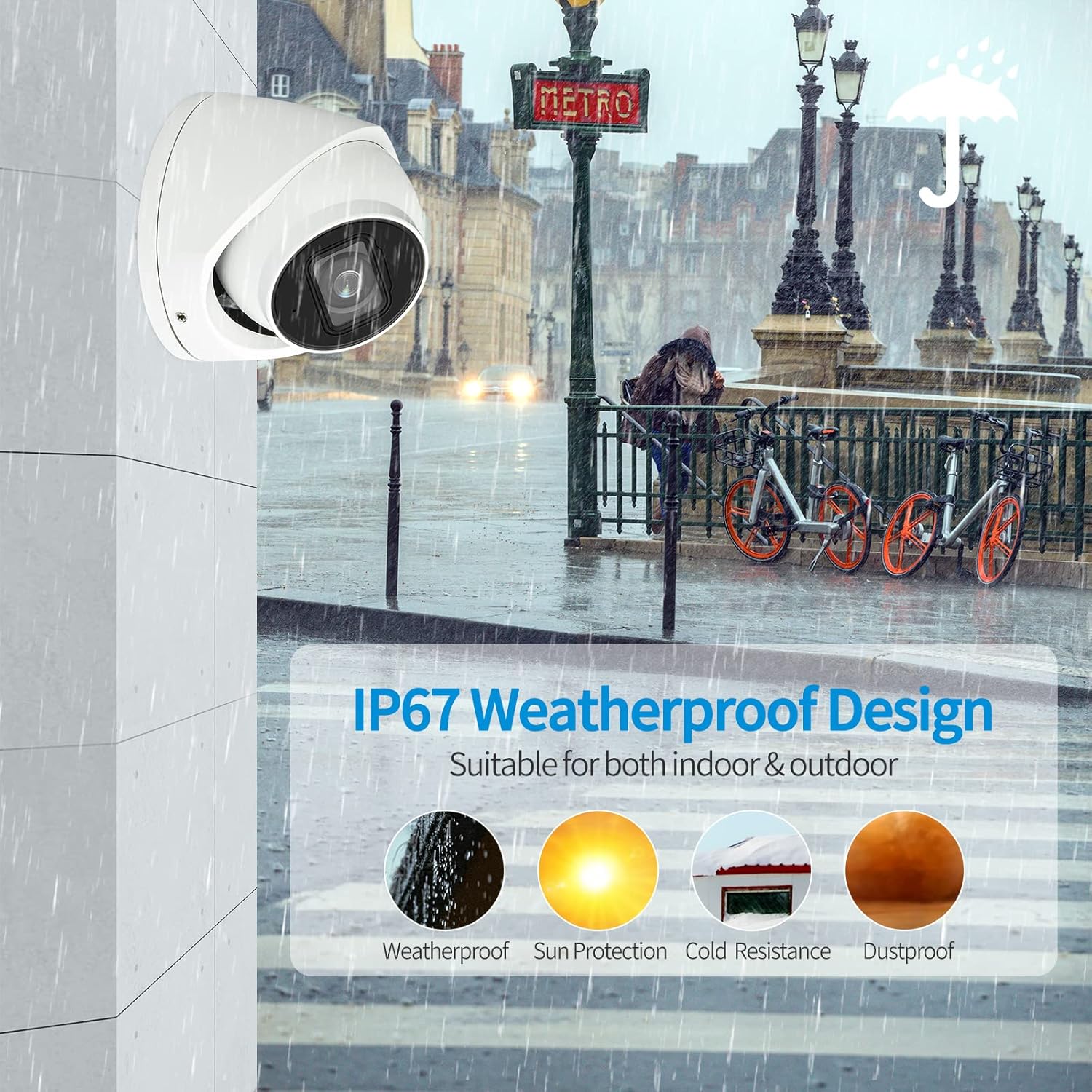4MP PoE Dome Camera with 2.8mm Lens, 98ft Night Vision, IP67 Y315