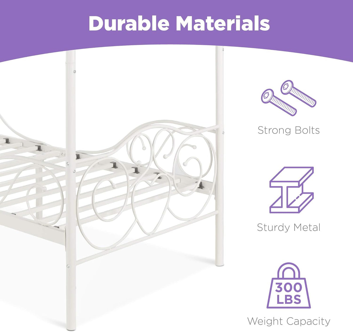 White 4-Post Metal Twin Bed Frame D2670