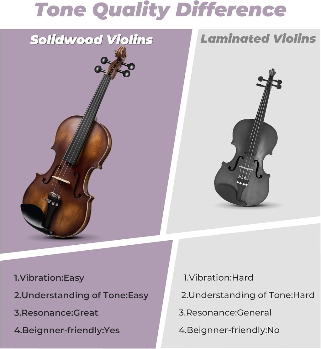 Solid Wood Violin 4/4 Full Size Set with Lightweight Hard Case D76857