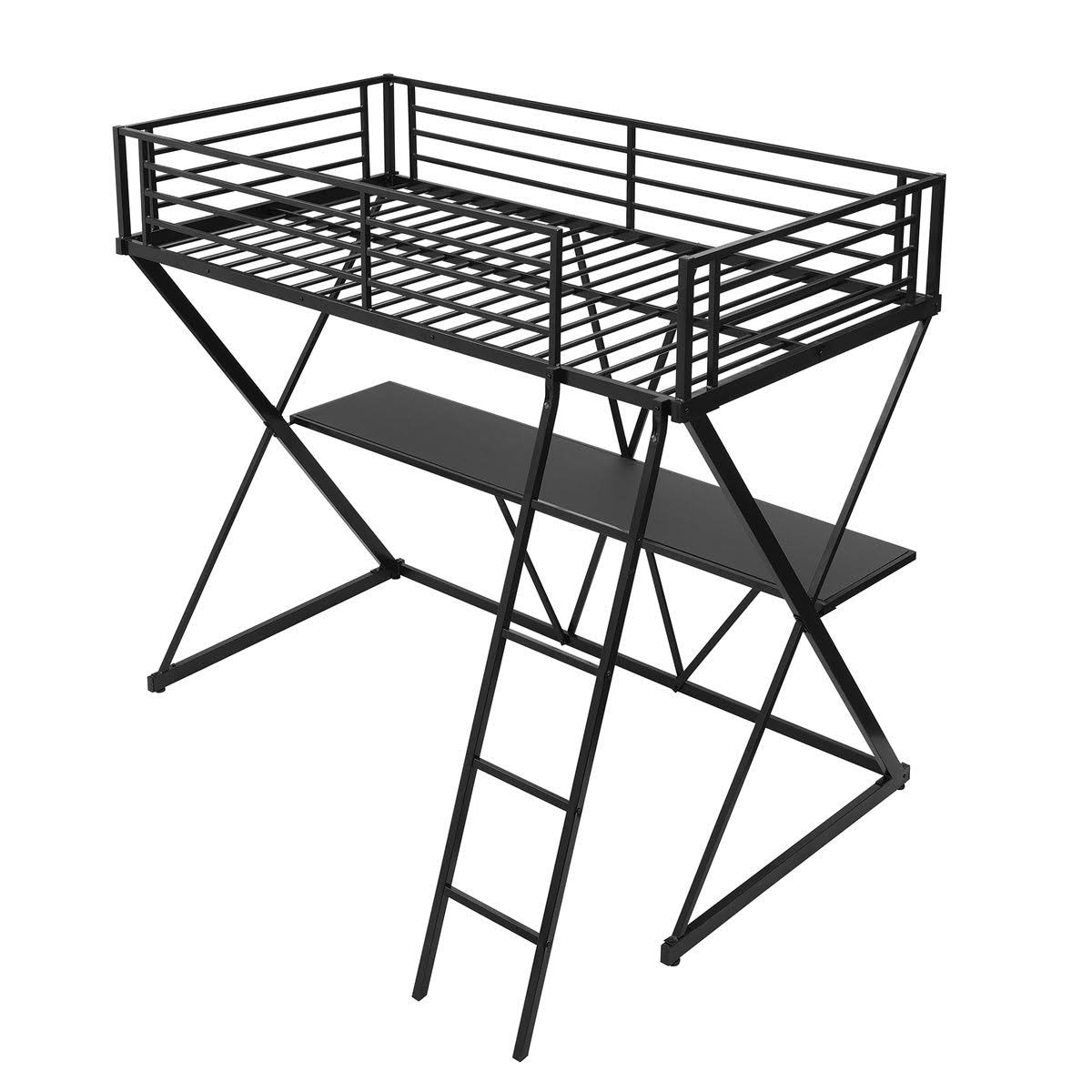 Twin Loft Bed with Desk, Ladder, and Guardrails Q137062