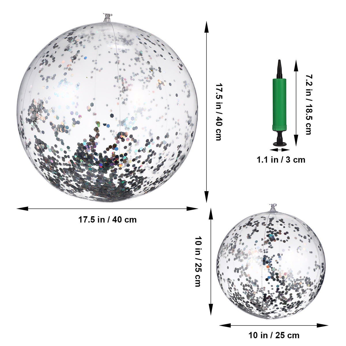 2 Pcs Glitter Confetti Inflatable Beach Balls with Air Pump W614987