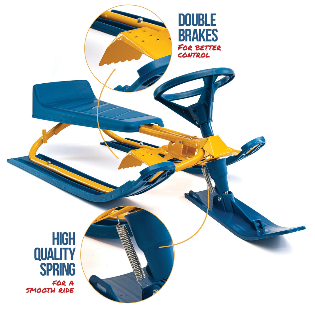 Snow Sled with Padded Steering Wheel, Twin Brakes & Pull Rope P258044