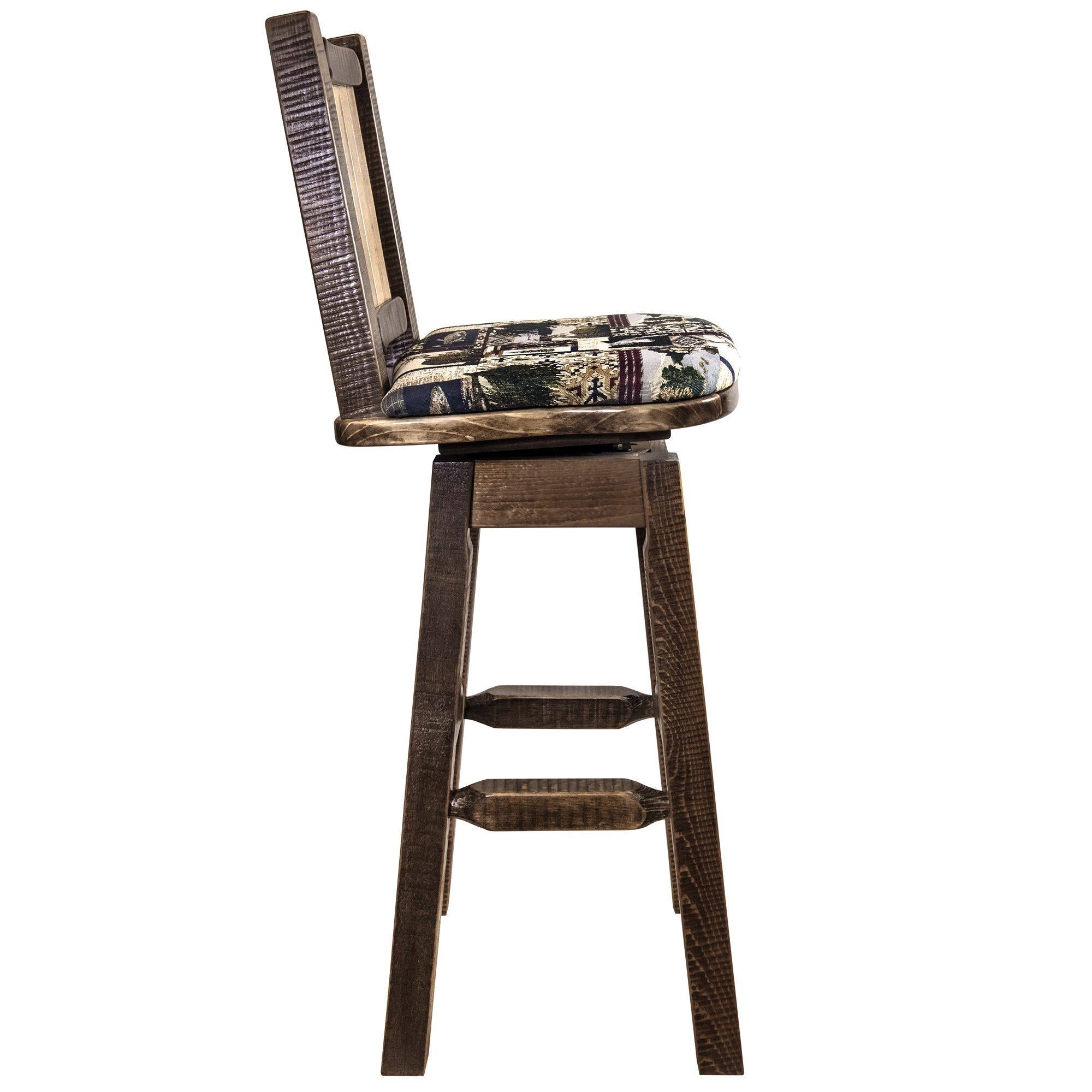 Homestead Barstool with Back & Swivel Woodland Pattern Upholstery A217698