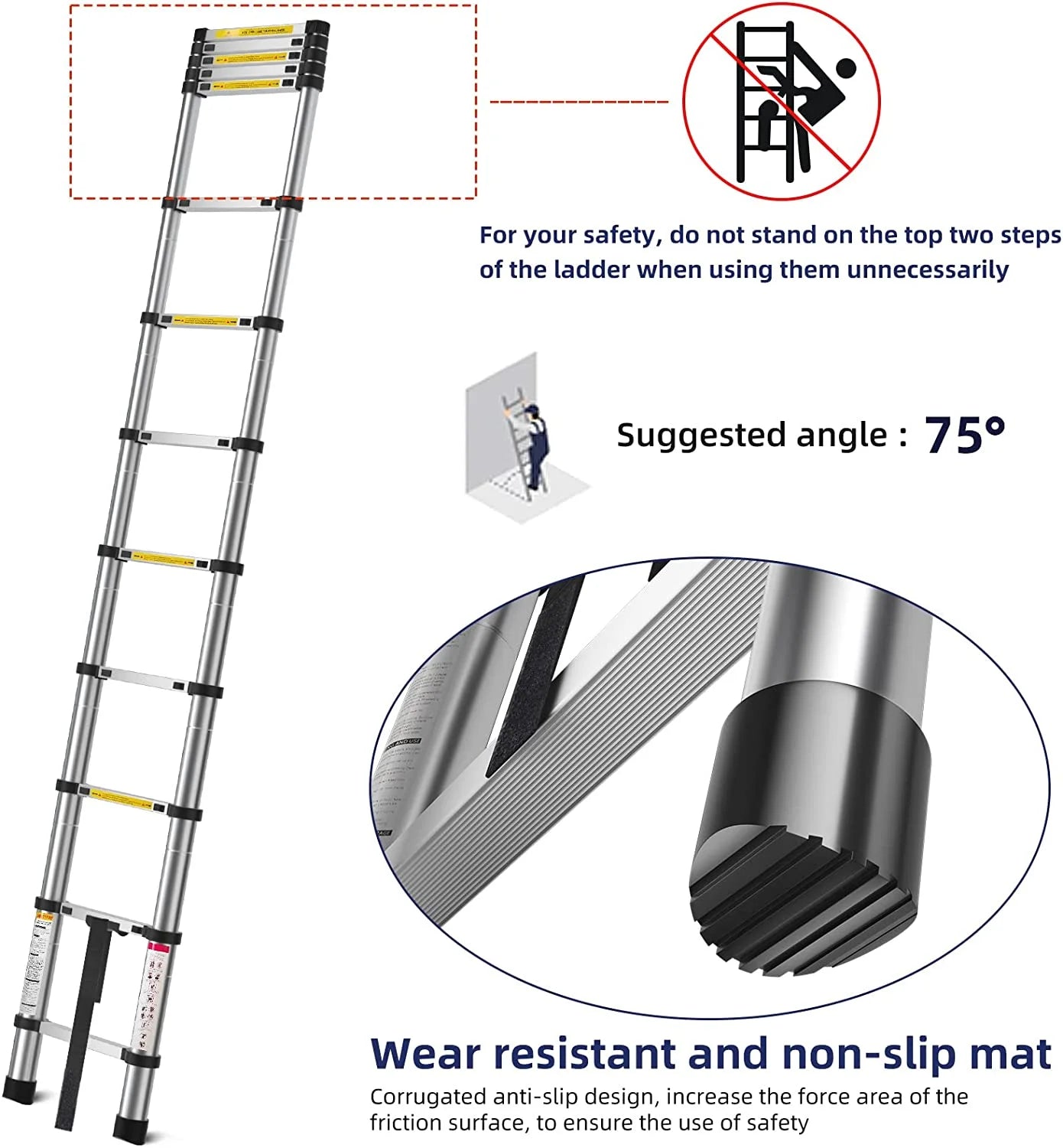 Telescoping Aluminum Extension Ladder, 330lbs Max Capacity V5384