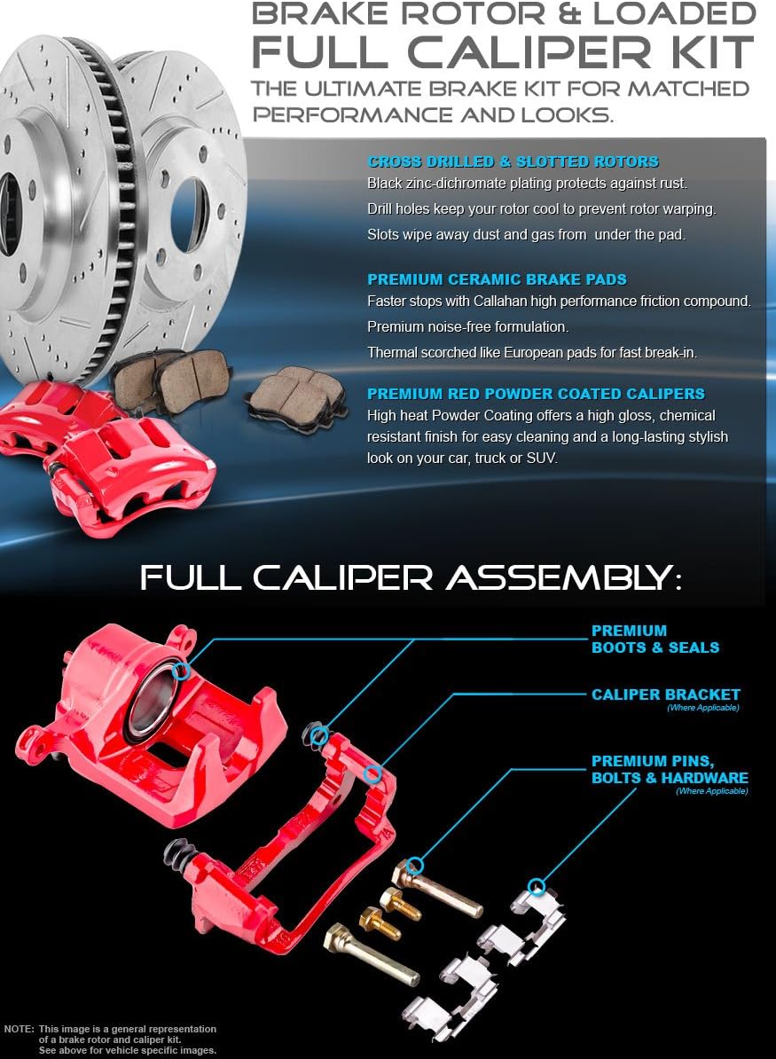 Powder Coated Red Calipers Rotors Ceramic Pads Kit I111733