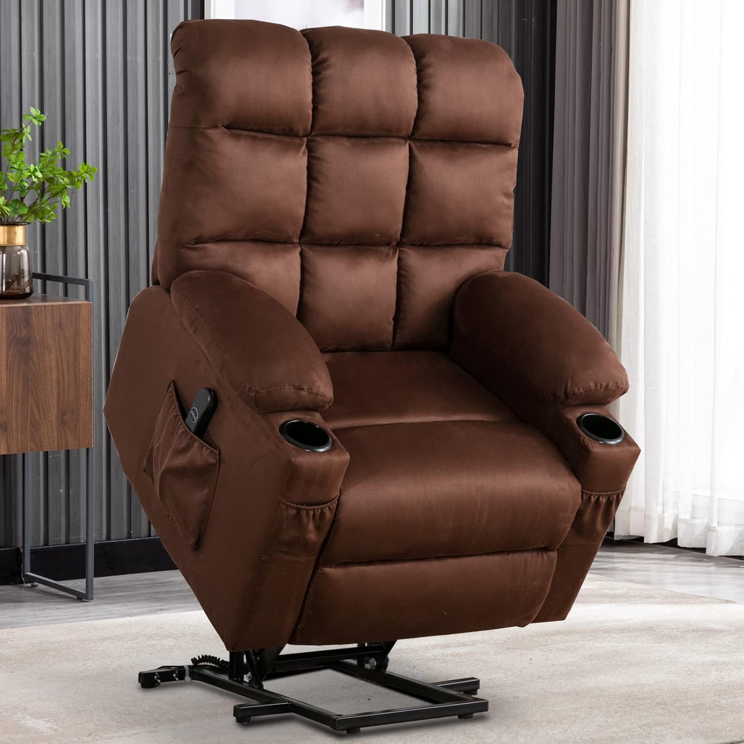 Grey Electric Power Lift Recliner Chair with USB Port and Cup Holders S58979