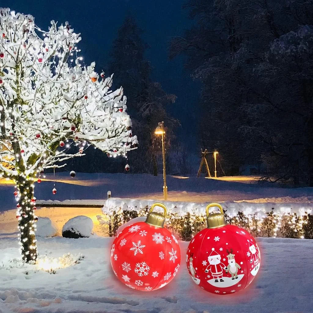 2 Pcs Light Up PVC Inflatable Christmas Ball 24 Inch Outdoor Decoration Q53501