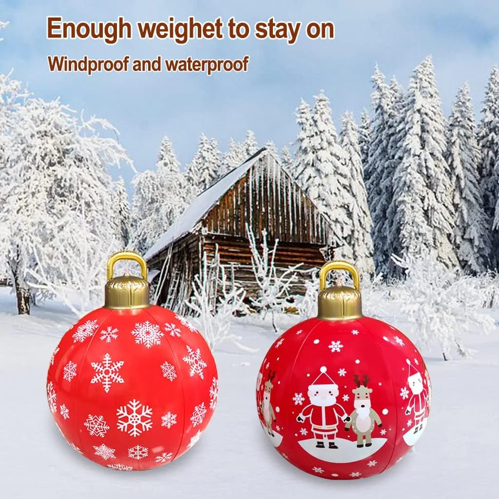 2 Pcs Light Up PVC Inflatable Christmas Ball 24 Inch Outdoor Decoration Q53501