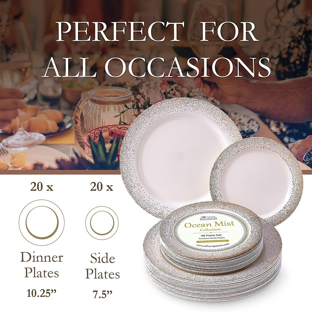 40 PC Disposable Dinnerware Set, 120 Servings, Ivory/Gold O1686