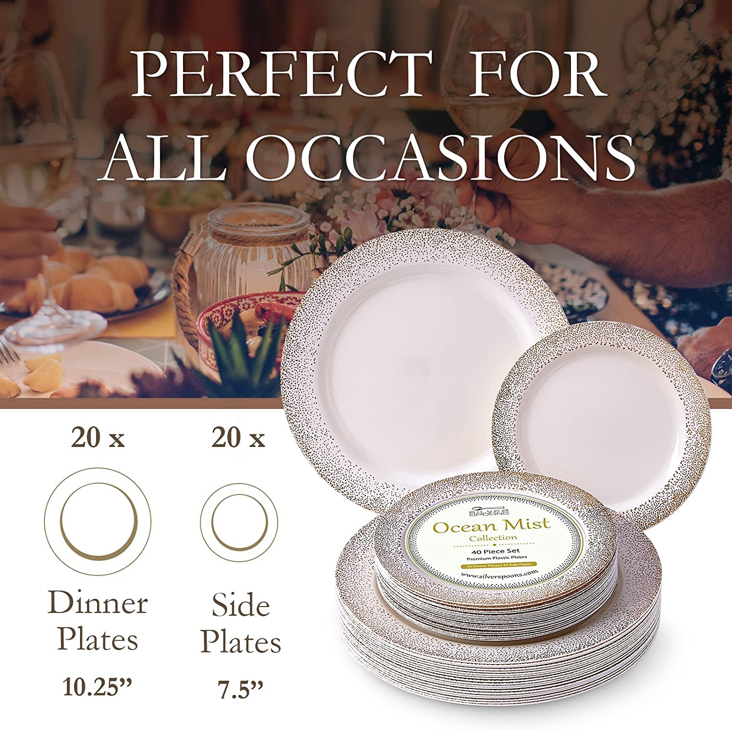40 PC Disposable Dinnerware Set, 120 Servings, Ivory/Gold O1686
