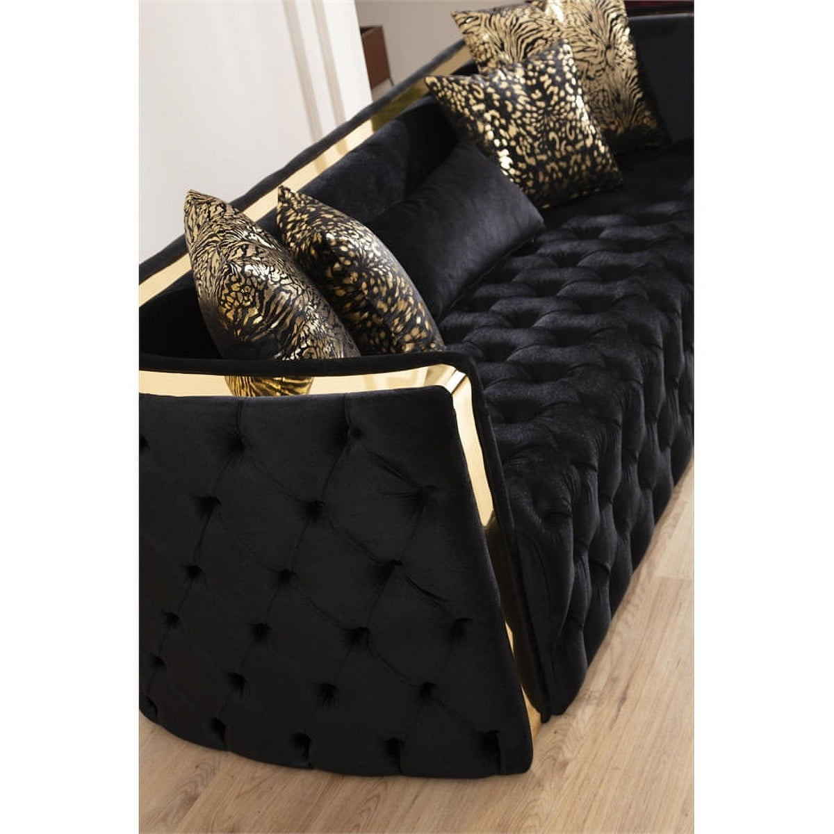 2 Pc Velvet Button Tufted Sofa Set in Black D7115