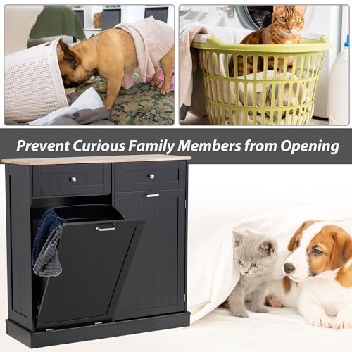 Black Tilt Out Trash Cabinet with Adjustable Shelf and Hideaway Drawers Y89024