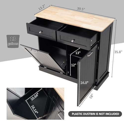 Black Tilt Out Trash Cabinet with Adjustable Shelf and Hideaway Drawers Y89024