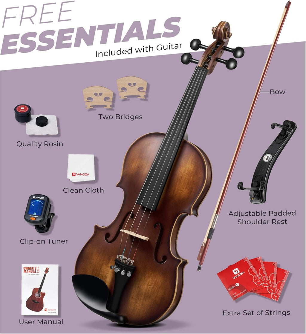 Solid Wood Violin 4/4 Full Size Set with Lightweight Hard Case D76857