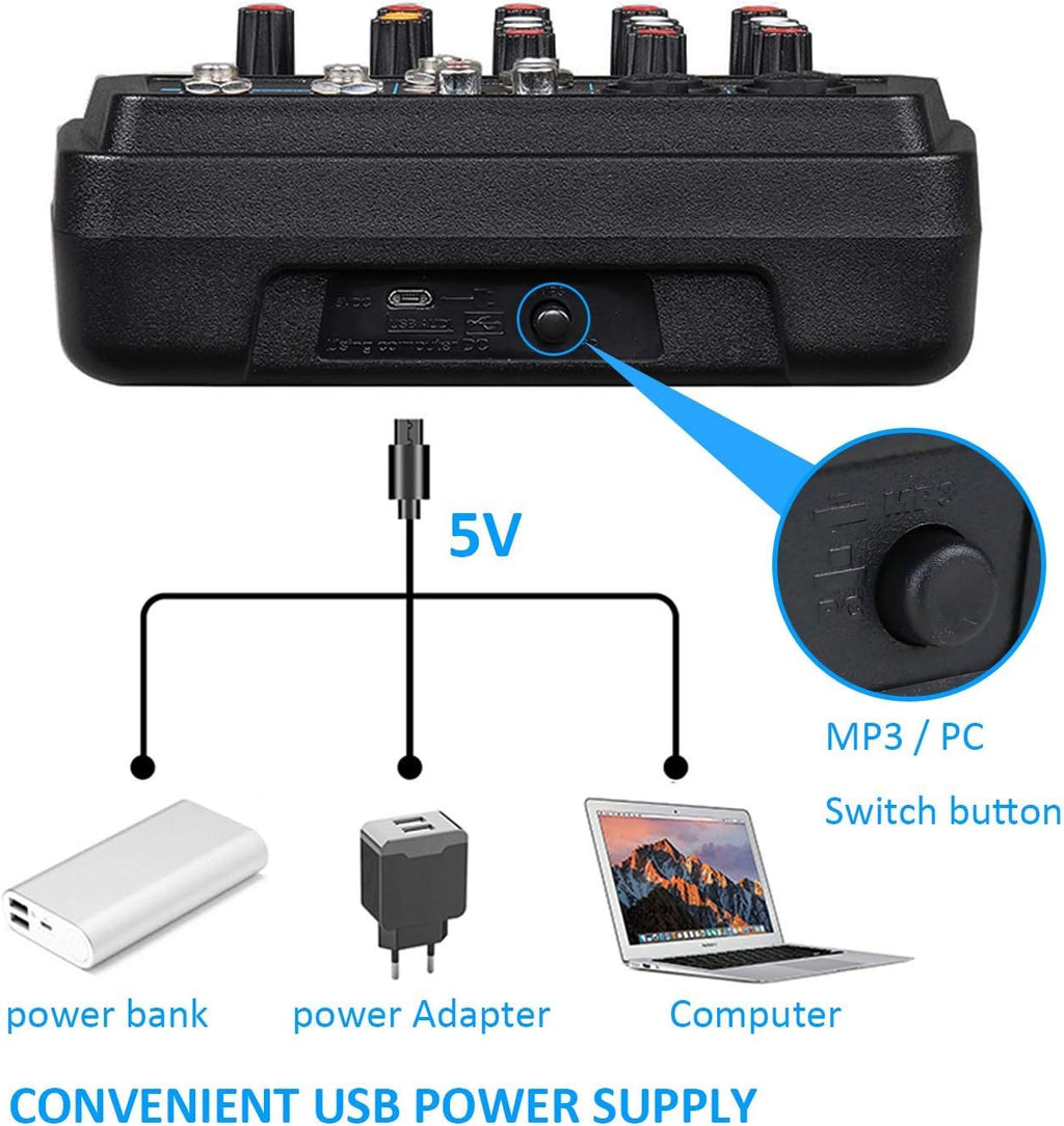 4 Channels Audio Mixer with Sound Card and 48V Phantom Power R9127