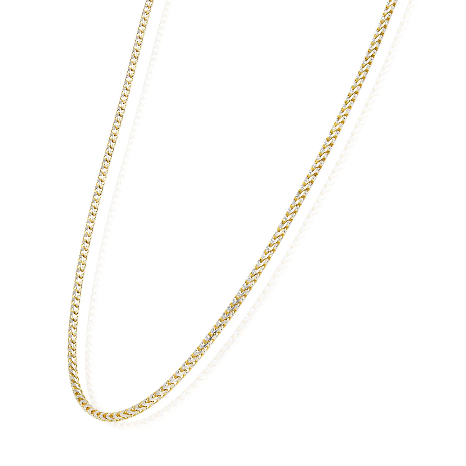 18K Yellow Gold Over Silver 2mm White Pave Franco Chain Necklace 18"-24" D93799