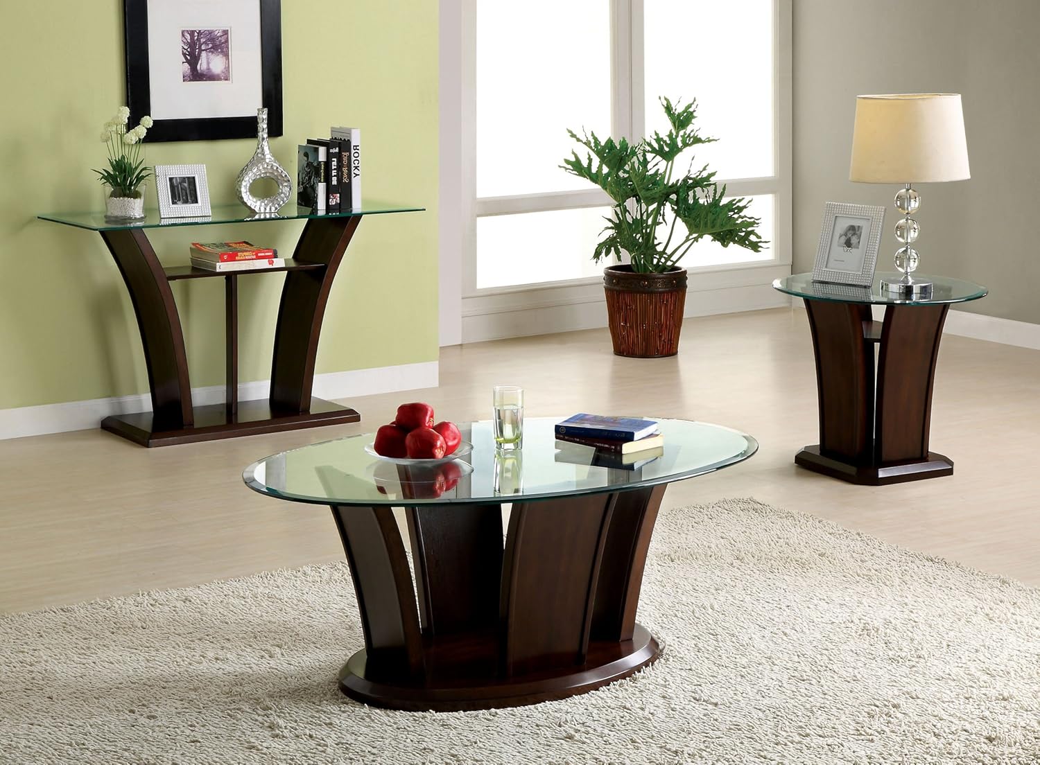 Dark Cherry Finish End Table with Beveled Glass Top R9034