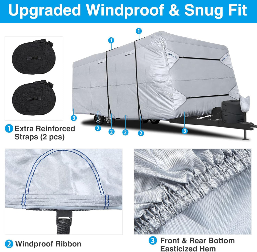Rip-Stop RV Cover Waterproof Camper Cover with Gutter Covers E43955