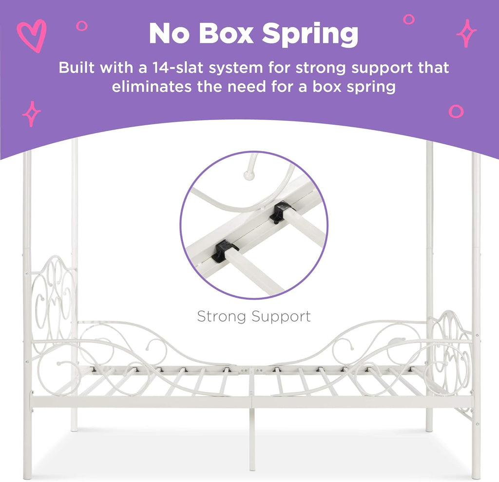 White 4-Post Metal Twin Bed Frame D2670