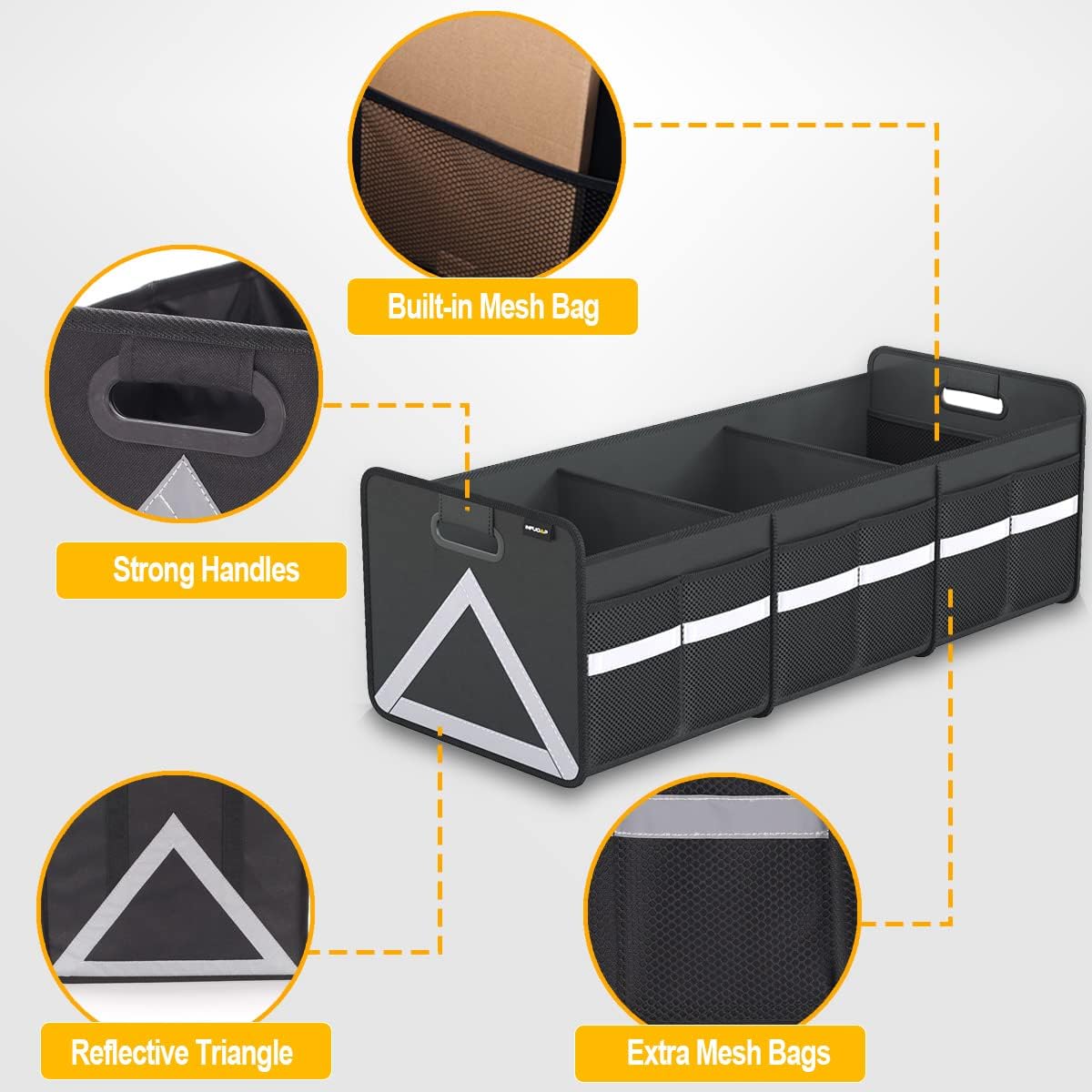 Foldable Trunk Organizer with Reflective Stripe, Pack of 2 J2588