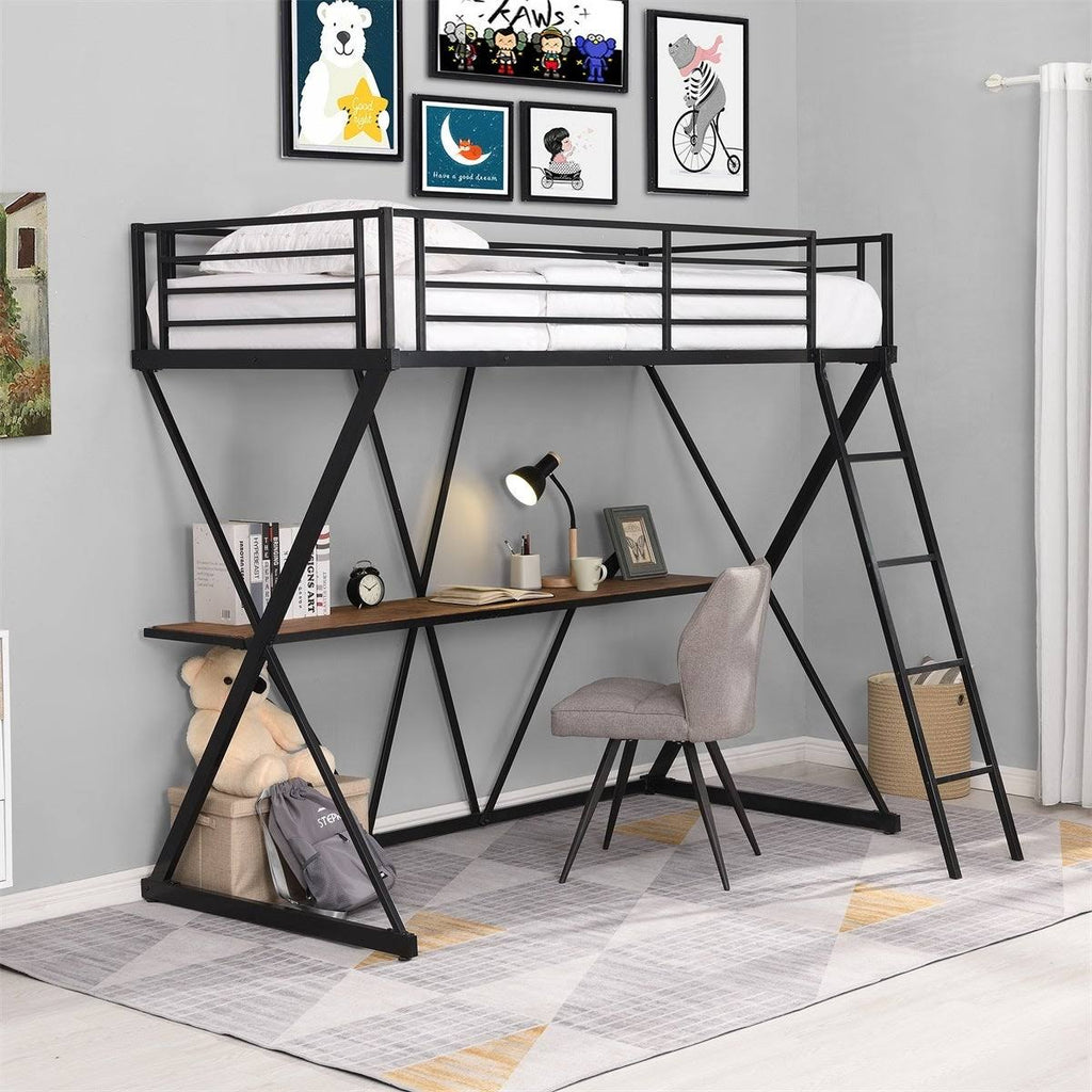 Twin Loft Bed with Desk, Ladder, and Guardrails Q137062