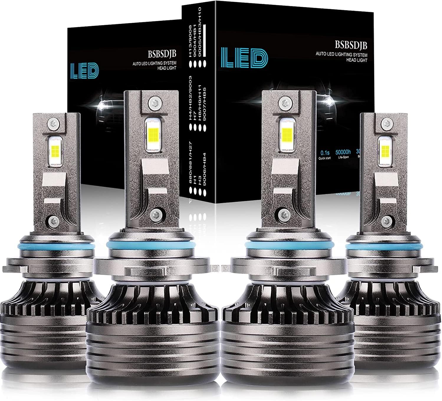 9005 High Beam + H11 Low Beam LED Headlight Bulbs, 6000K Cool White, Pack of 4 E248