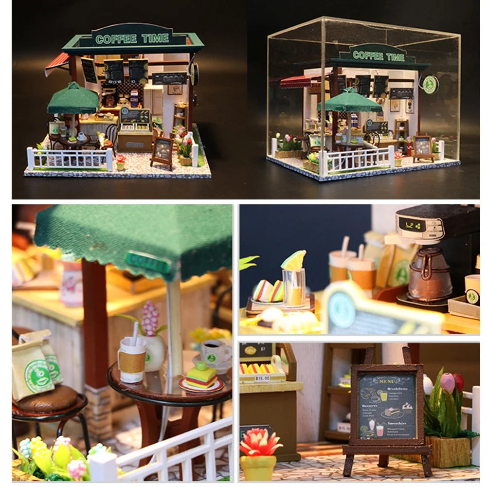 Miniature LED Coffee Store Doll House Model Toy G383296