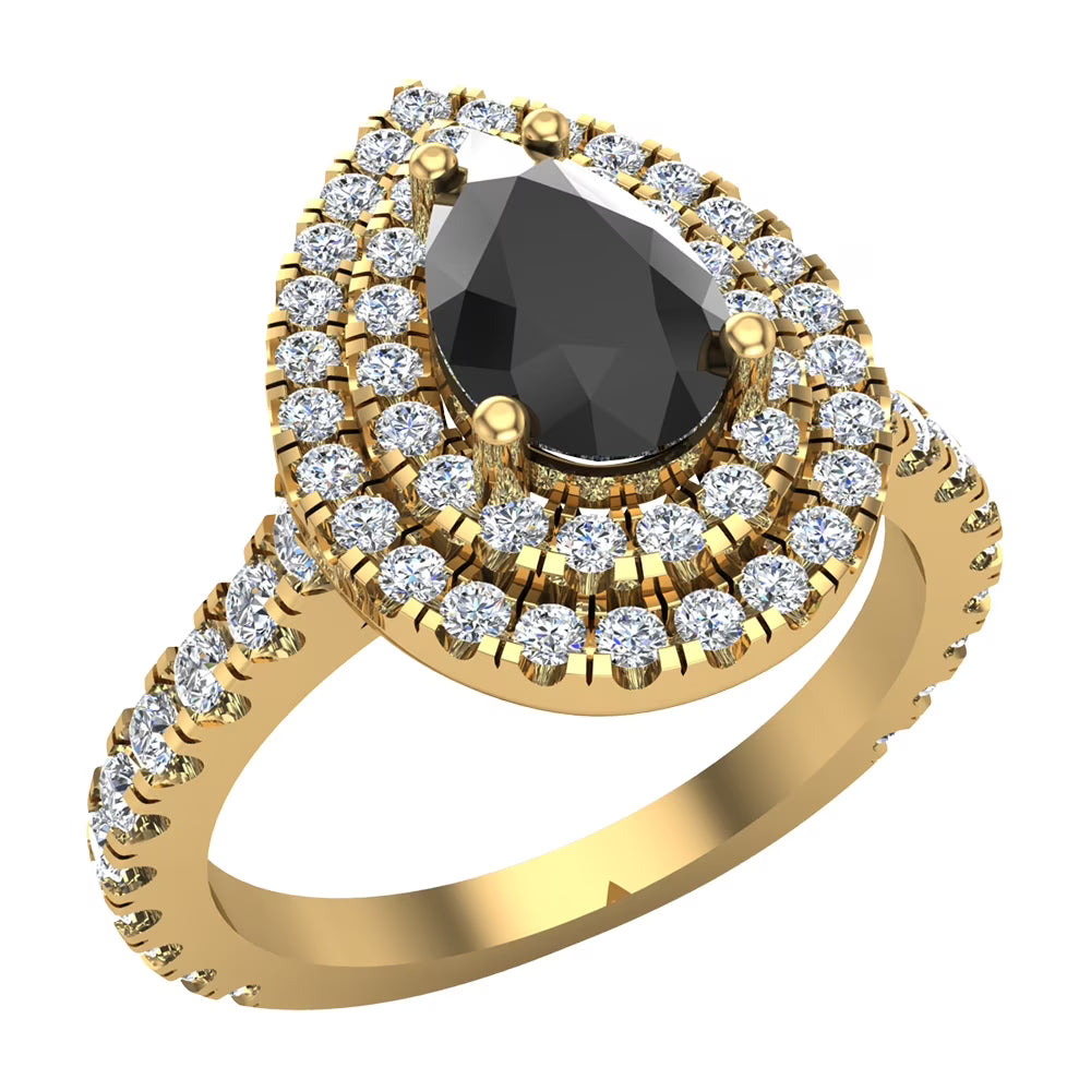 Pear Double Halo Engagement Ring 1.75 carat 14K Gold U6644