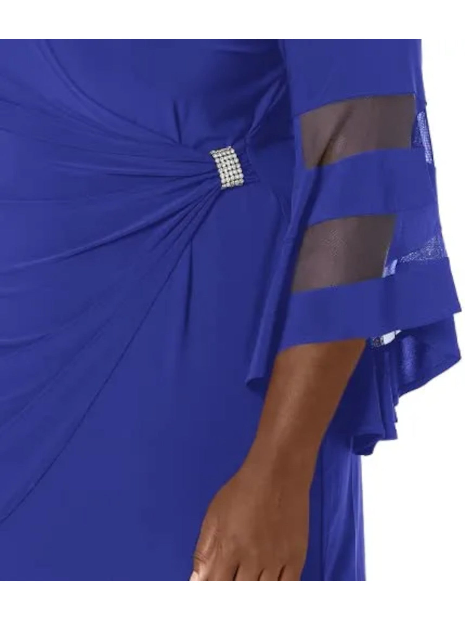 Blue Beaded Rhinestone Illusion Bell Sleeve V Neck Knee Length Party Wrap Dress Plus 20W J99609