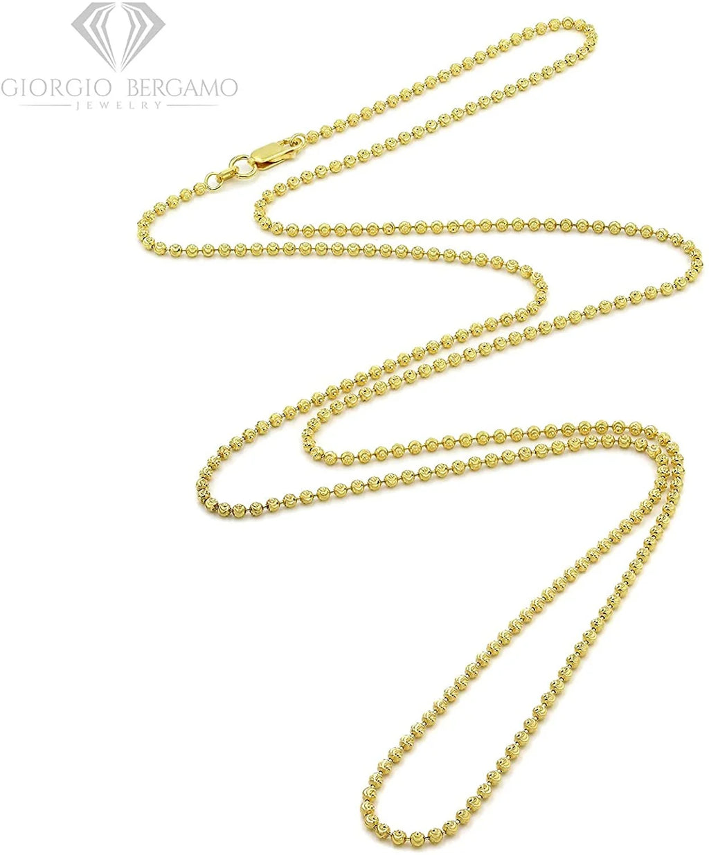 14K Yellow Gold 2mm Ball Bead Moon Cut Chain Necklace E62433
