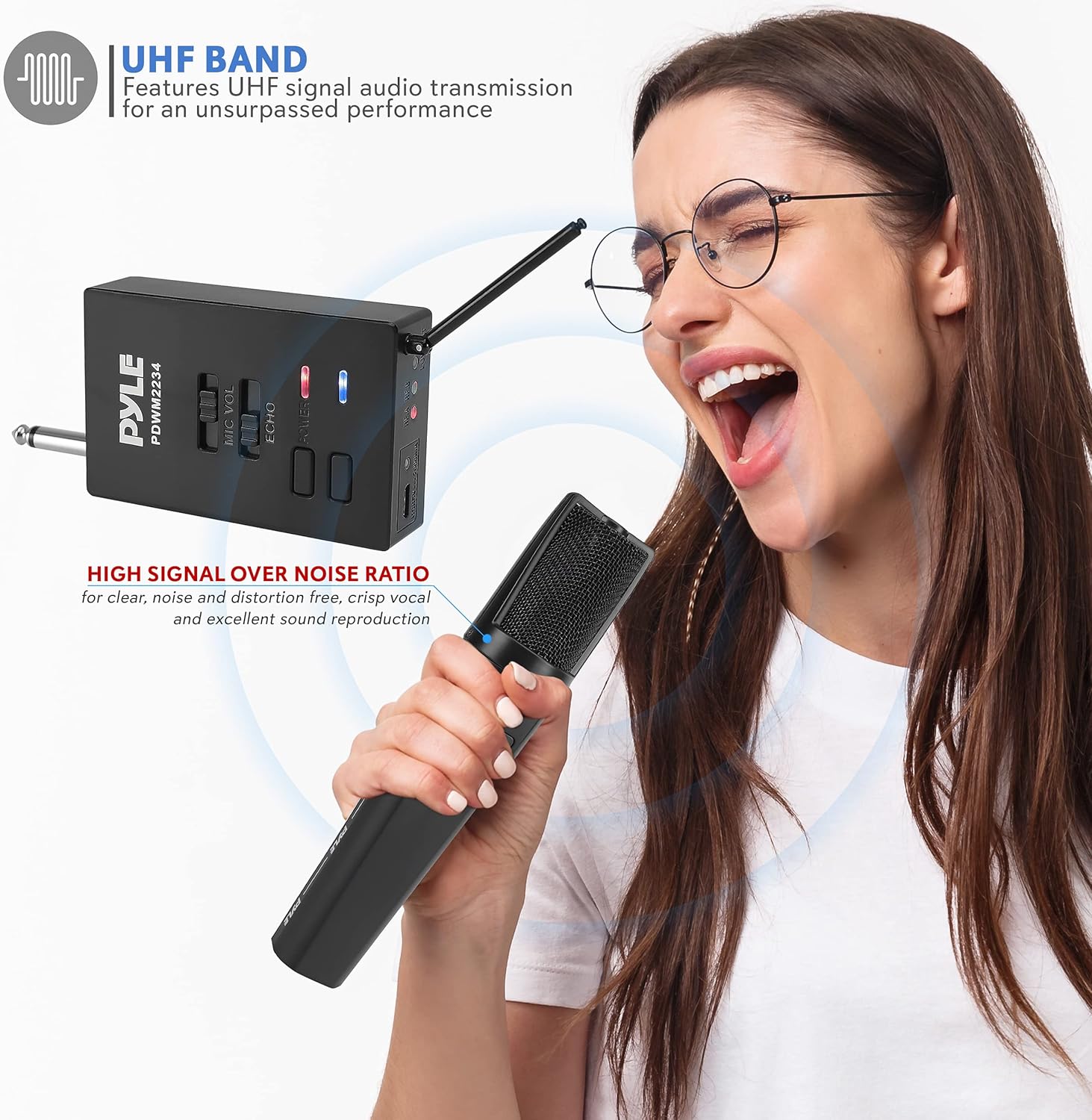 Portable Dual Wireless Microphone System with Rechargeable Battery, 2 Handheld Transmitter, 1 Receiver, Black M254132