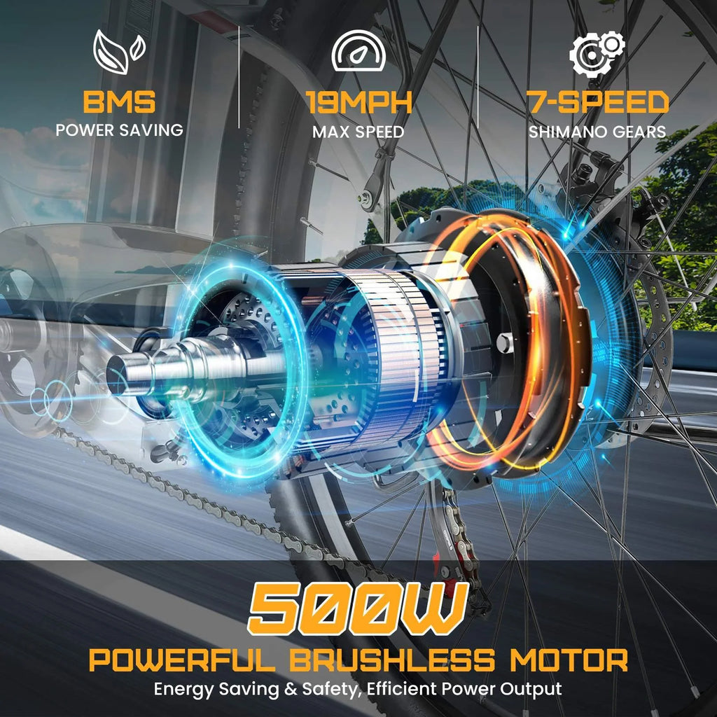 26 in. Electric Bicycle 500W 48V 7 Speed Gears Ebike Y668