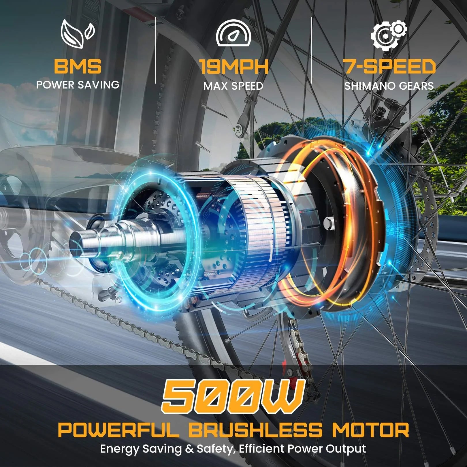 26 in. Electric Bicycle 500W 48V 7 Speed Gears Ebike Y668
