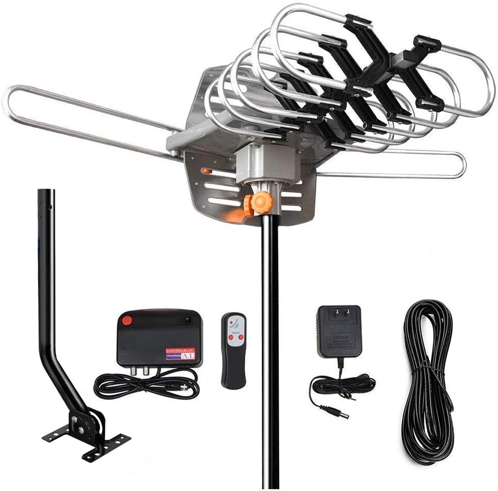 Amplified Digital Outdoor Antenna 150 Miles Range 360 Degree Rotation with 33FT Coax Cable V5086