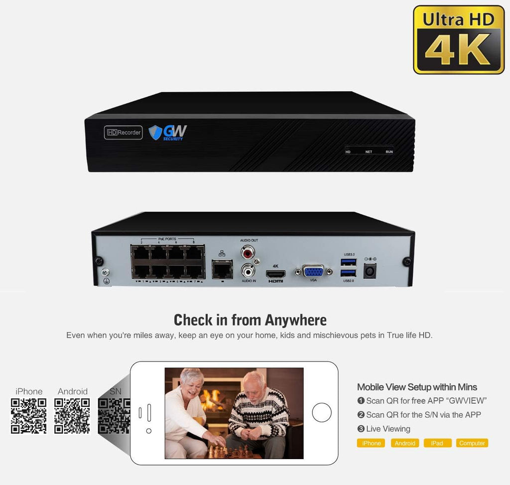 8 Channel 4K NVR 5MP POE Security Camera System with 4 Bullet Cameras and 1TB Hard Drive V134
