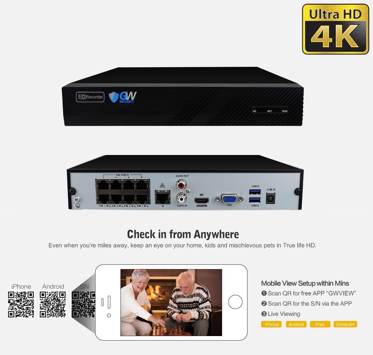 8 Channel 4K NVR 5MP POE Security Camera System with 4 Bullet Cameras and 1TB Hard Drive V134