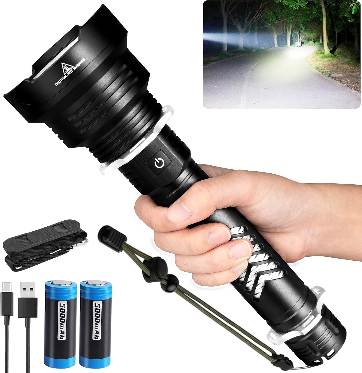 LED Rechargeable Tactical Flashlight with 26650 Battery K48156