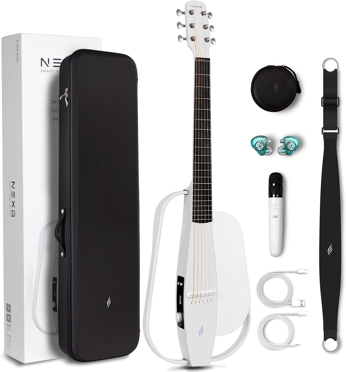 Carbon Fiber Acoustic-Electric Guitar with 50W Wireless Speaker, Preamp, Wireless Microphone, Hi-Fi Monitor Earphones, Strap, and Case (Black) O39488