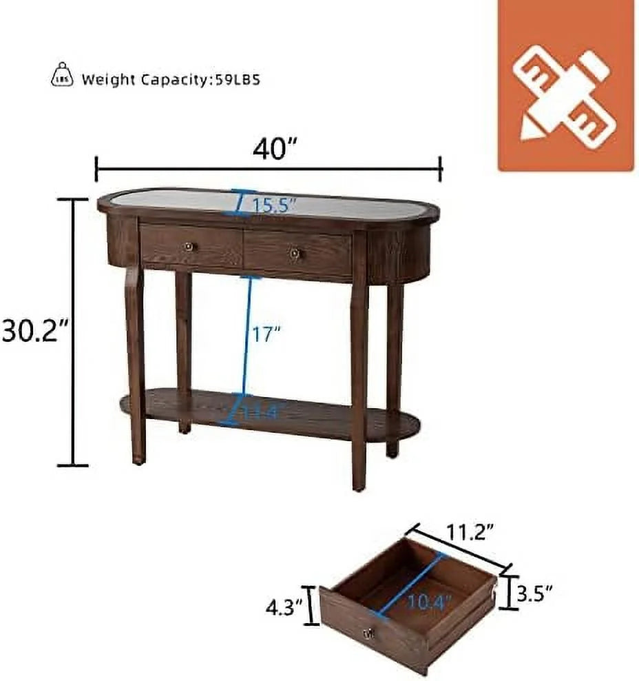Half-Round Entryway Table with Solid MDF Board Glass Table Top Console Table 15.7" D x 40" W x 30.5" H J933
